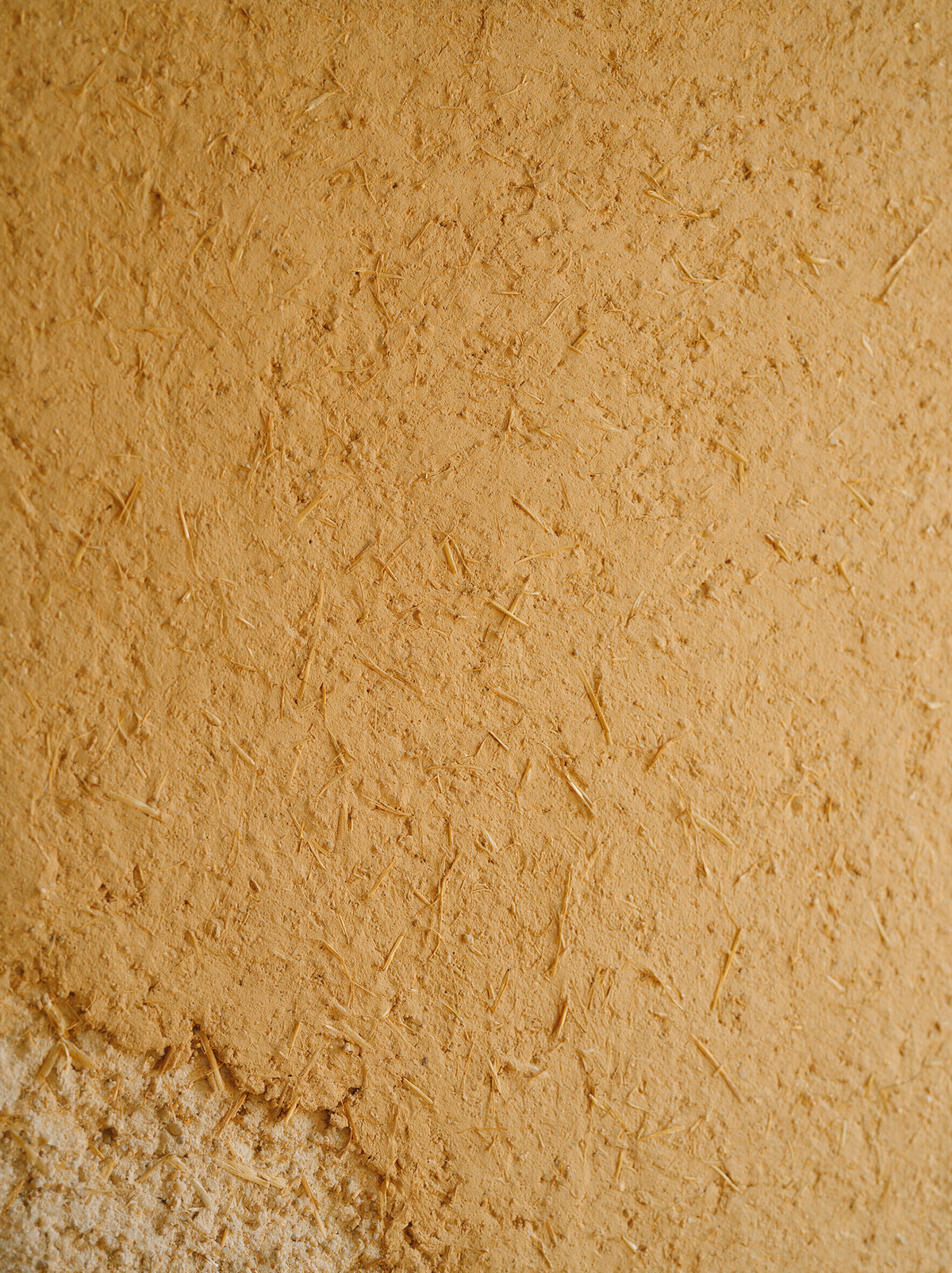Lehmputzoberfläche mit Strohfasern in Ockerton
